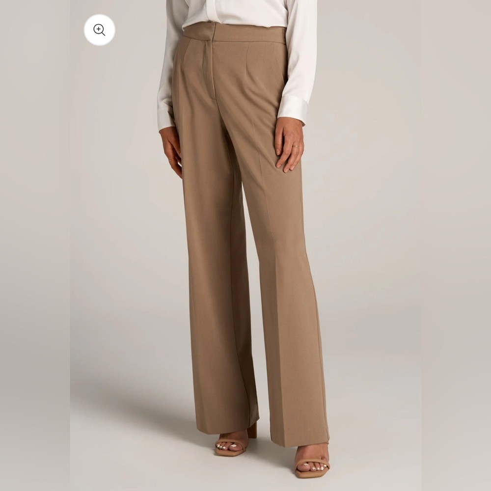 American Tall FLAT FRONT WIDE LEG DRESS PANTS FOR TALL WOMEN IN FAWN